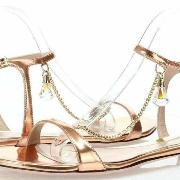 Rose gold luxury Italian leather sandals, Euro size 39, US size 7.5 - 8.5, LIKE - Picture 2 of 7